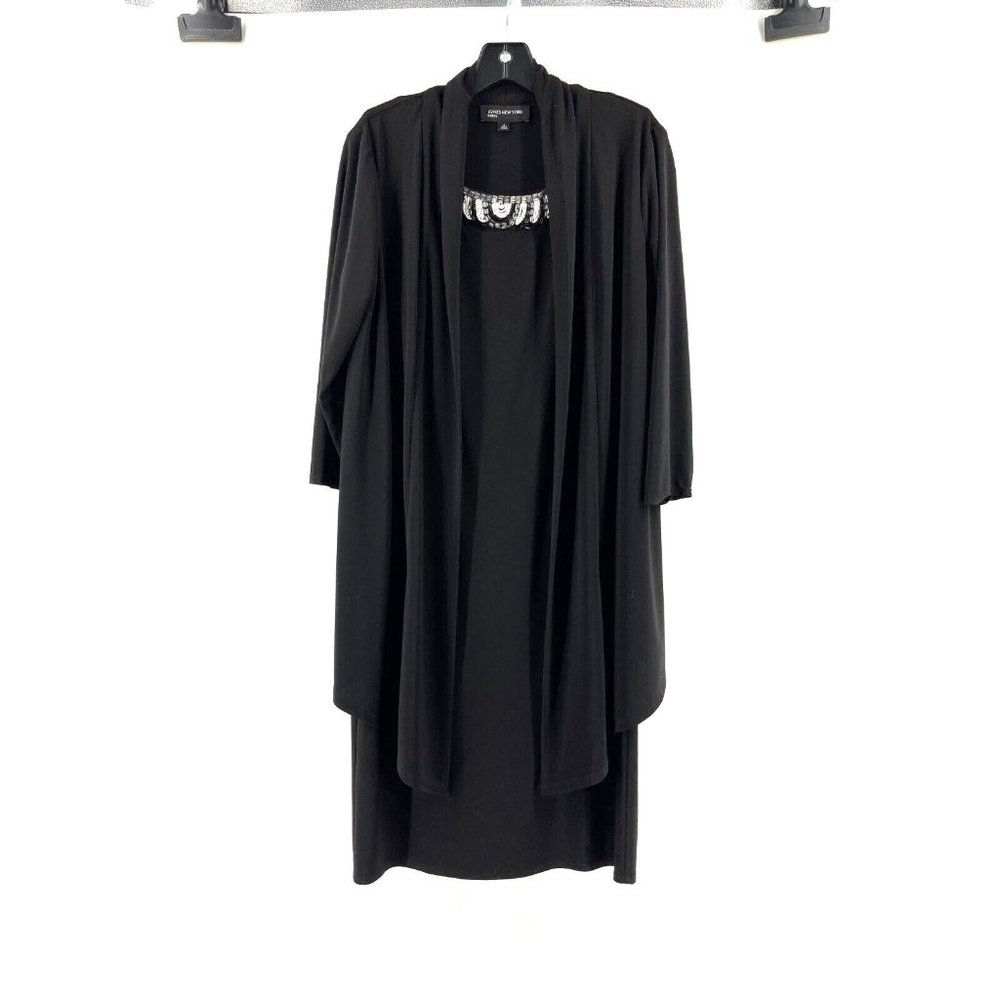 Jones New York Women's Black Beaded Attached Jacket Party Cocktail Dress Size 8
